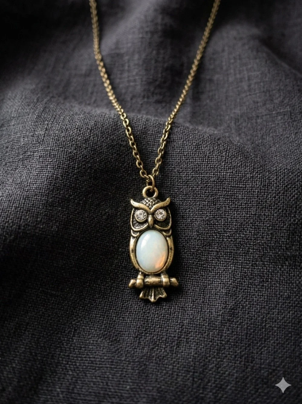 Hand Crafted Gold Owl Necklace with Opalescent Center
